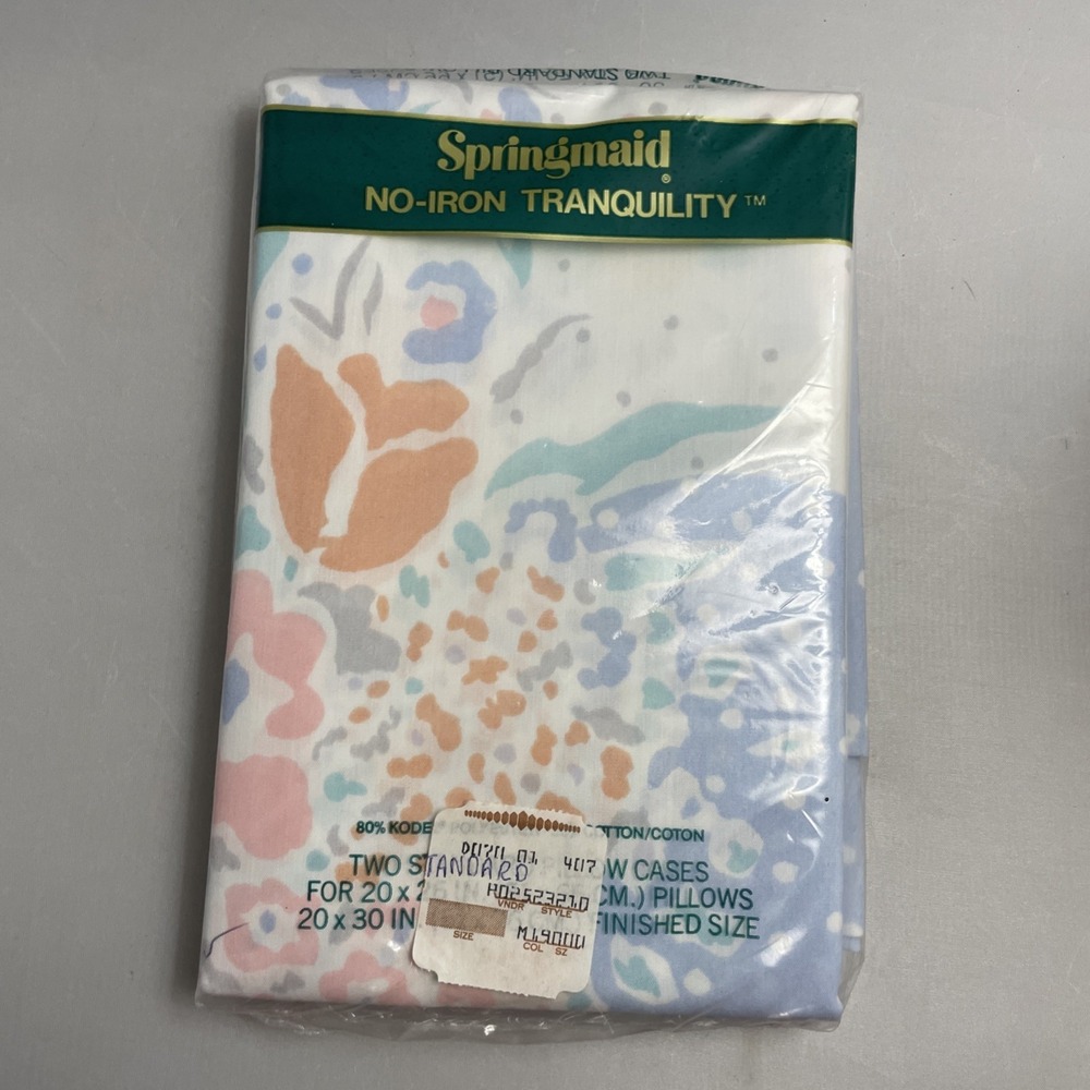 VTG Springmaid No Iron Tranquility Standard Pillowcase Pair Floral Blend NOS USA